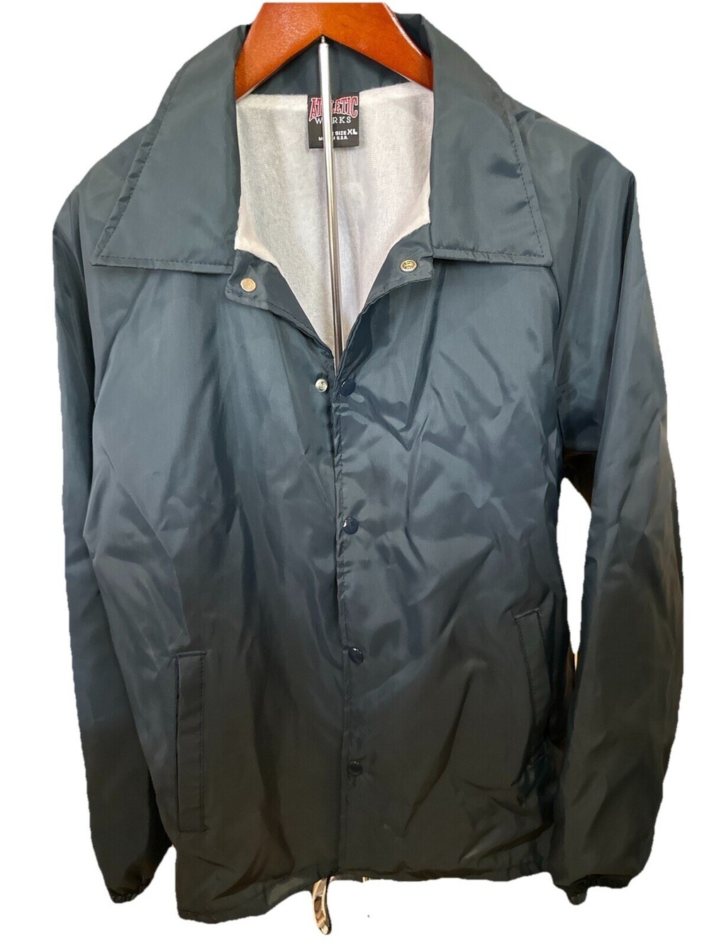 VTG 90s Athletic Works Coach Jacket XL-USA Black Nylon Snap Windbreaker